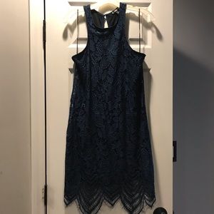 Express navy blue lace over black racerback dress